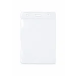 Suport ecuson vertical din PVC flexibil transparent, design simplu cu vizibilitate clara pentru identificare rapida si profesionala