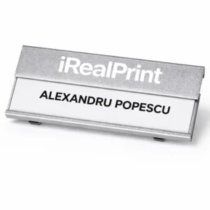 Set ecusoane metalice argintii din aluminiu pentru echipa, personalizare uniforma pentru branding elegant si imagine corporate profesionala