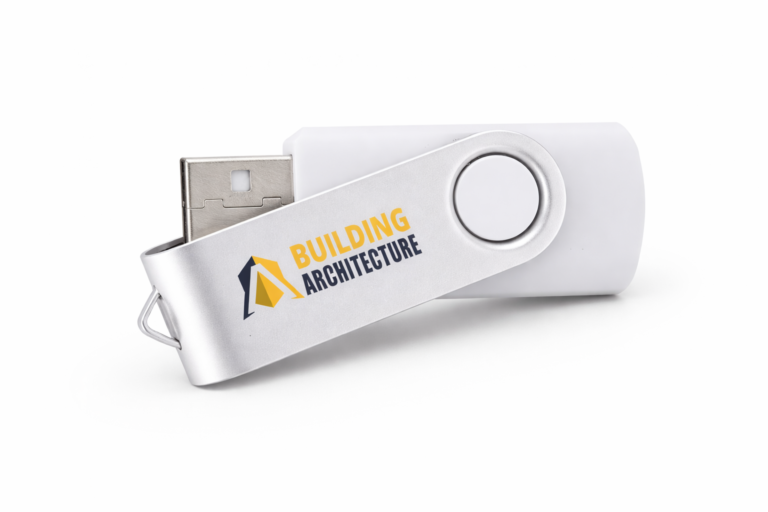 Stick memorie USB alb personalizat cu logo, design rotativ modern si finisaj premium pentru cadouri promotionale corporate
