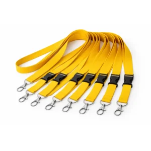 Set 10 lanyard-uri galbene cu catarama detasabila si carabina metalica, ideale pentru ecusoane, acces rapid si identificare vizuala eficienta