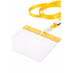 Lanyard galben cu suport ecuson premium si sistem complet de identificare, ideal pentru vizibilitate ridicata, acces control si organizare eficienta