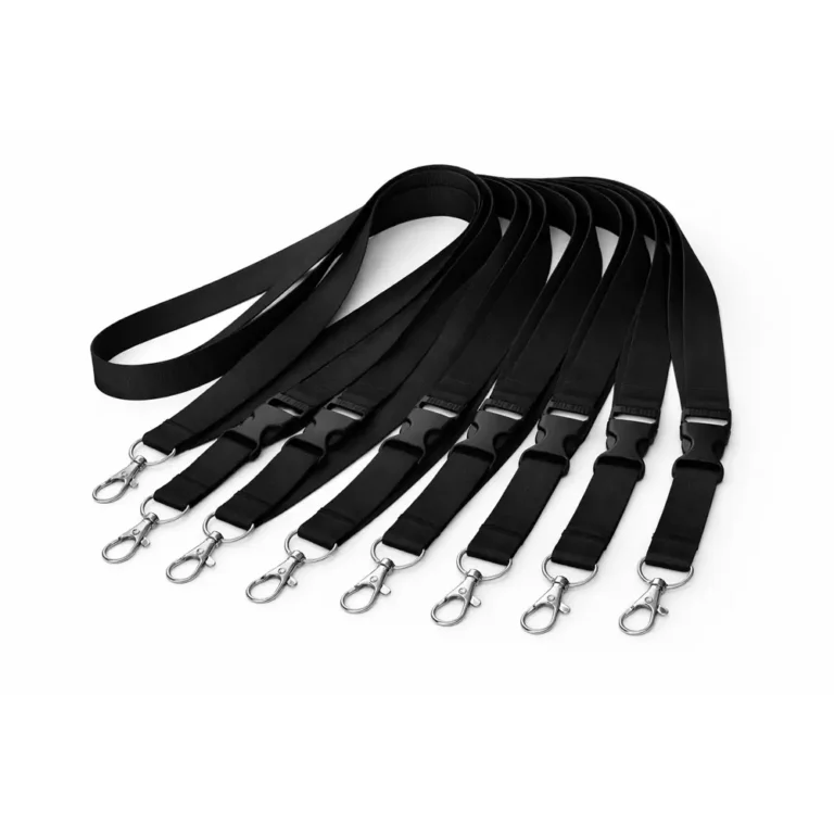 Set 10 lanyard-uri negre cu catarama detasabila si carabina metalica, ideale pentru ecusoane, acces rapid si utilizare profesionala in medii premium
