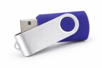 Stick USB personalizat albastru cu mecanism rotativ si finisaj elegant, ideal pentru promovare business si campanii corporate premium