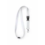 Lanyard alb cu catarama detasabila si carabina metalica, snur pentru ecuson ideal pentru acces rapid si imagine profesionala curata