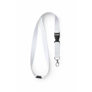 Lanyard alb cu catarama detasabila si carabina metalica, snur pentru ecuson ideal pentru acces rapid si imagine profesionala curata