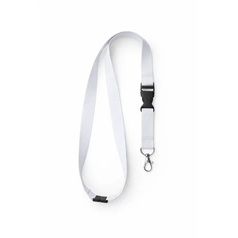 Lanyard alb cu catarama detasabila si carabina metalica, snur pentru ecuson ideal pentru acces rapid si imagine profesionala curata