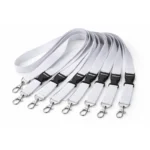 Set 10 lanyard-uri albe cu sistem detasabil si carabina metalica, perfecte pentru ecusoane, organizare eficienta si evenimente profesionale