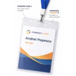 Ecuson vertical din plastic dur purtat cu lanyard, solutie sigura si profesionala pentru identificare in medii corporate