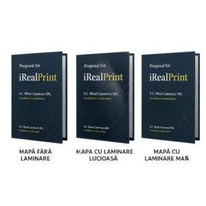 Set de mape personalizate cu laminare mată, design corporate elegant pentru prezentări profesionale