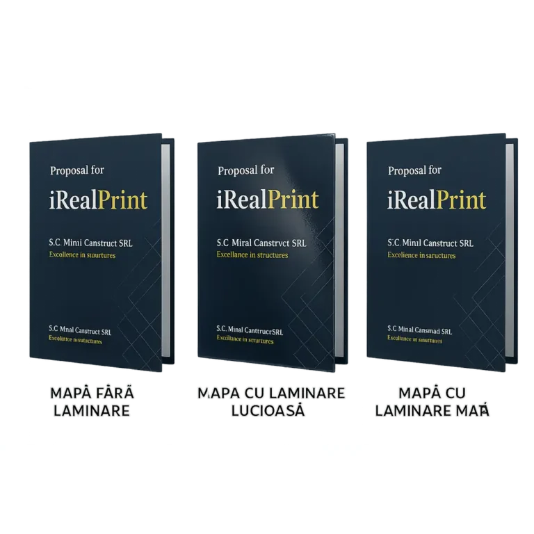 Set de mape personalizate cu laminare mată, design corporate elegant pentru prezentări profesionale