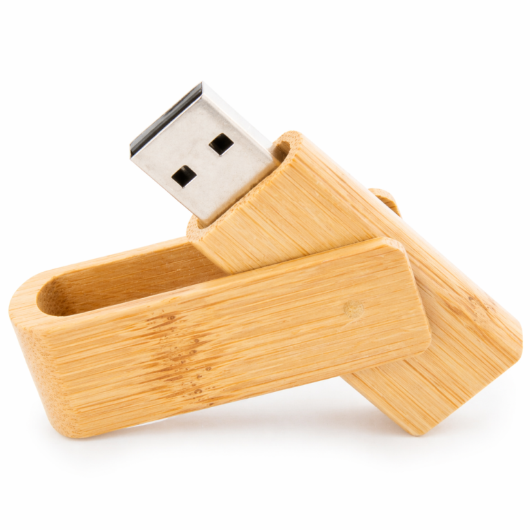 Stick USB eco din bambus personalizat prin gravura laser, design natural si elegant pentru companii care promoveaza sustenabilitatea
