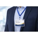 Ecuson orizontal din plastic dur purtat cu lanyard, solutie profesionala pentru identificare rapida in medii corporate
