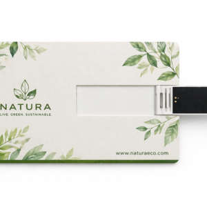 Card USB personalizat cu design eco inspirat din natura, print full color si suprafata mare pentru branding premium sustenabil