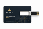 Card memorie USB personalizat cu design modern Alpha Solutions, ideal pentru branding profesional si impact vizual puternic