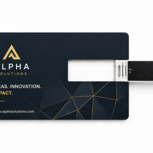 Card memorie USB personalizat cu design modern Alpha Solutions, ideal pentru branding profesional si impact vizual puternic