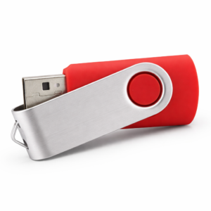 Stick memorie USB rosu personalizat cu logo, carcasa metalica rotativa si design premium pentru cadouri promotionale si branding corporate