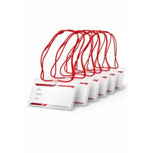 Set lanyard-uri rosii cu suport ecuson pentru evenimente, organizare eficienta si identificare rapida a participantilor