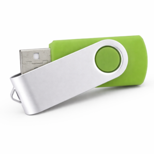 Stick memorie USB verde personalizat cu logo, carcasa metalica rotativa si design modern pentru cadouri promotionale premium