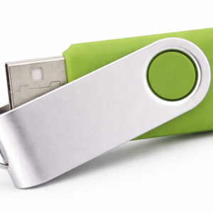 Stick USB verde personalizat prin gravura laser, design elegant si profesional pentru branding eficient si campanii corporate