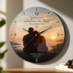 Ceas de perete personalizat cu design romantic pentru cuplu, perfect pentru decor interior si cadou special cu impact emotional