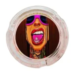 Scrumiera sticla personalizata rotunda cu print UV premium si design elegant pentru restaurante, baruri si lounge-uri moderne