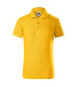 Tricou polo personalizat copii galben vedere fata, model premium pentru uniforme moderne si activitati educationale energice
