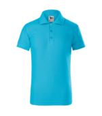 Tricou polo personalizat copii turcoaz Malfini vedere fata, model modern pentru uniforme scolare si activitati educationale
