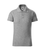 Tricou polo personalizat copii gri vedere fata, model premium pentru uniforme moderne si branding educational elegant