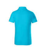Tricou polo copii turcoaz vedere spate, ideal pentru personalizare profesionala si branding educational modern