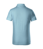 Tricou polo copii albastru deschis vedere spate, ideal pentru personalizare profesionala si branding educational modern