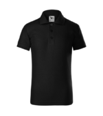 Tricou polo personalizat copii negru vedere fata, model premium pentru uniforme moderne si branding profesional