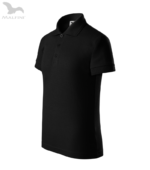 Tricou polo personalizat copii negru perspectiva laterala, model premium pentru personalizare si uniforme scolare