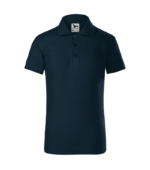 Tricou polo personalizat copii albastru navy fata, model premium pentru uniforme scolare si personalizare profesionala
