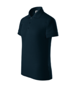Tricou polo personalizat copii navy perspectiva laterala, model premium pentru scoli, cluburi si uniforme moderne