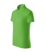 Tricou polo verde mar pentru copii din perspectiva laterala, material confortabil si design modern pentru personalizare profesionala
