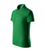 Tricou polo personalizat copii verde mediu din perspectiva laterala, design elegant pentru scoli si tabere