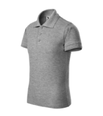 Tricou polo personalizat copii gri din perspectiva laterala, design elegant pentru scoli, cluburi si tabere
