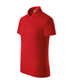 Tricou polo copii rosu din perspectiva laterala, design elegant pentru personalizare si utilizare zilnica