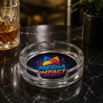 Set scrumiere rotunde personalizate din sticla pentru branding profesional in restaurante, cafenele si evenimente corporate