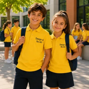 Tricou polo copii galben pentru uniforme premium si activitati organizate, personalizare profesionala pentru grupuri si evenimente