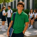 Tricou polo personalizat verde pentru copii in activitati educationale outdoor, imagine moderna si fresh