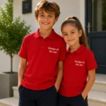 Set tricouri polo personalizate copii rosii pentru scoli, cluburi sportive, tabere si activitati promotionale